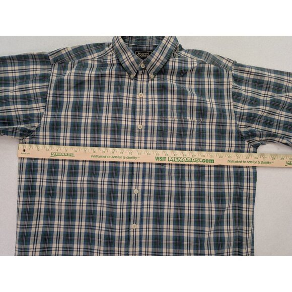 North Country Men's Shirt Size L Blue Beige Plaid Short Sleeve Button-Up - Picture 11 of 16